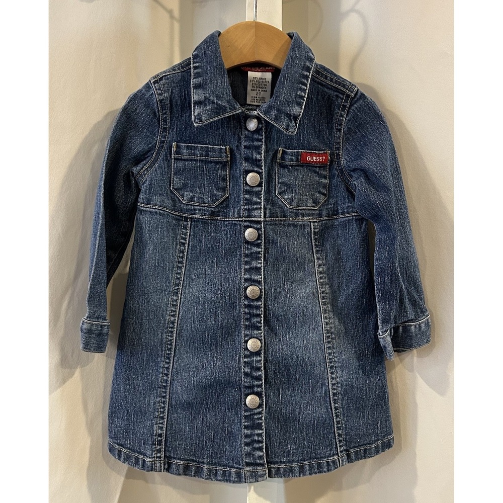 Vintage Guess Baby Girl Denim Snap Button Dress Size 2T‎